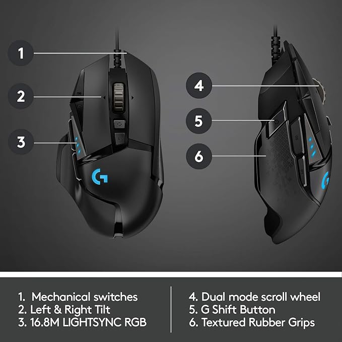 Logitech G502 HERO High Performance Wired Gaming Mouse, HERO 25K Sensor, 25,600 DPI, RGB, Adjustable Weights, 11 Buttons, On-Board Memory, PC/Mac