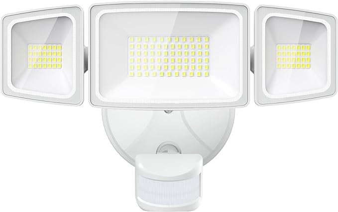 Onforu 65W LED Flood Light Motion Sensor Outdoor, 6500lm Security Light with Three Head, IP65 Waterproof Exterior Floodlight, 6500k Wall Light for Entryways Stairs Yard Garage