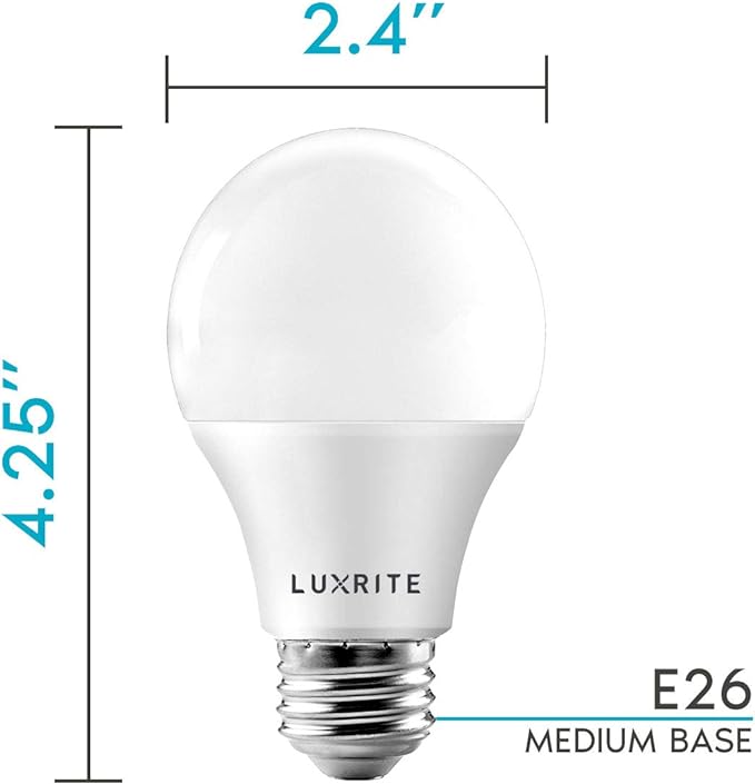 LUXRITE A19 LED Bulb 75W Equivalent, 1100 Lumens, 3500K Natural White, Dimmable Standard LED Light Bulbs 11W, Enclosed Fixture Rated, Energy Star, E26 Medium Base - Indoor and Outdoor (16 Pack)