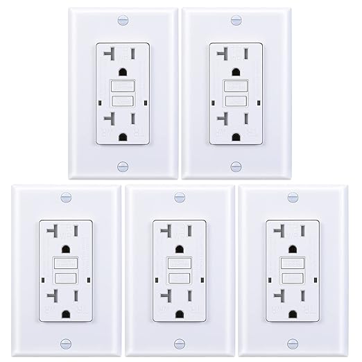 20 Amp GFCI Outlet, Tamper-Resistant, Weather Resistant Receptacle Indoor or Outdoor Use, LED Indicator with Decor Wall Plates and Screws，UL Listed, White (5 Pack)