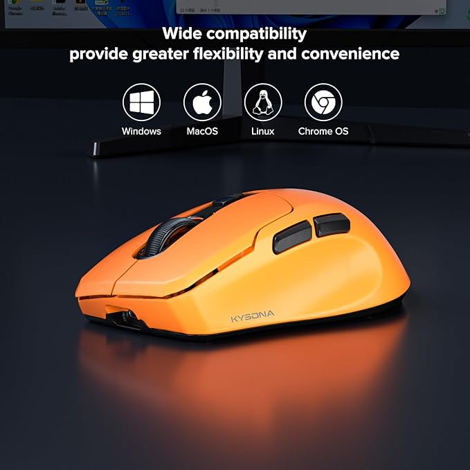 Wireless Gaming Mouse, 26000 DPI, 8K Polling Rate, Tri-Mode 2.4GHz/USB-C/Bluetooth Ergonomic Mouse, Web-Driven, Ice-Cooling Coating, Rechargeable Gaming Mice for Laptop/PC/Mac/Xbox, Orange