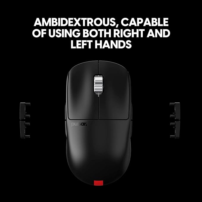 Pulsar Gaming Gears - X2A eS Wireless Gaming Mouse, Ambidextrous, Optical Switch, OLED Display, Driverless, PAW3395 Sensor, 100H Battery, 4K dongle Included (Medium, Black)