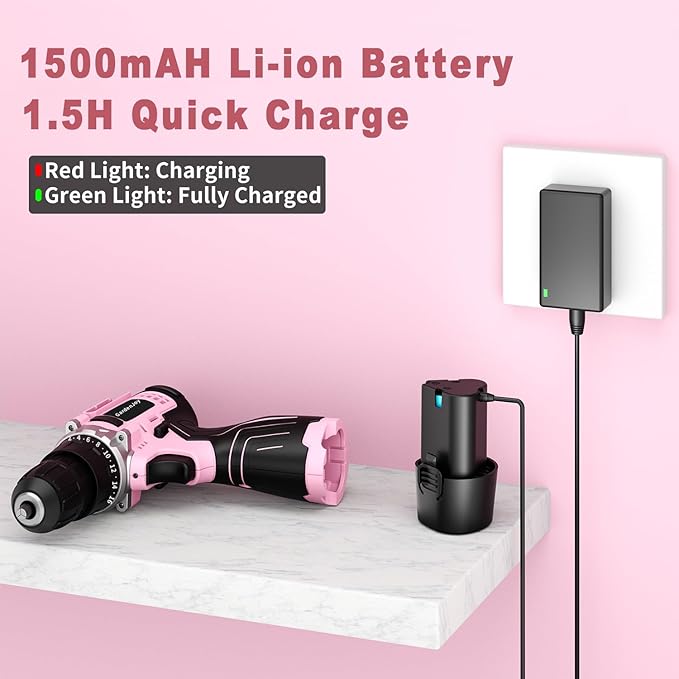 GardenJoy Cordless Power Drill Set: 12V Electric Drill with Battery and Charger, 2 Variable Speed,