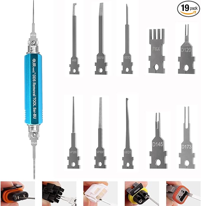 JRready ST5348 10PCS Pin Extractor Tool Kit, Double Tip Replacement Universal Automotive/Computer Repair Terminal Release Tool Kit, Suitable for AMP/Metri Pack/Molex/Deutsch DT DTM DTP Connector