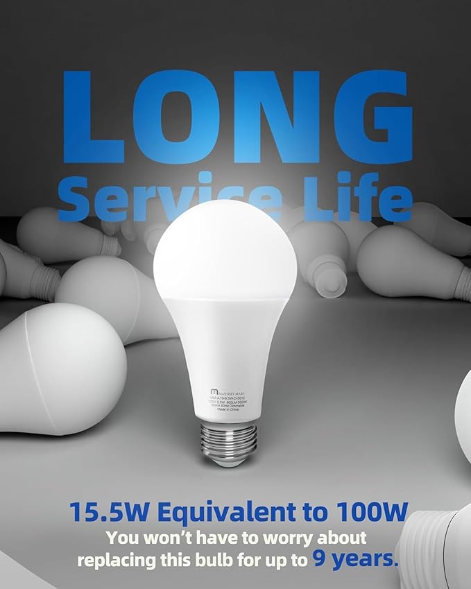 MASTERY MART 36 Pack A19 [100-Watt] Led Light Bulbs, E26 Base, 5000K Bright Daylight White, 1500 Lumens, CRI 80+, Non-Dimmable, Energy Star, UL Listed, 14W [100W Equivalent]