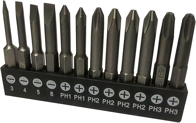 aiyun 12 Piece Slotted Phillips Head Drill Bits, 1/4 Hex Shank Magnetic Screw Driver Bit Set S2 Steel 2 Inch Long Screwdriver Sets (2 Inch)