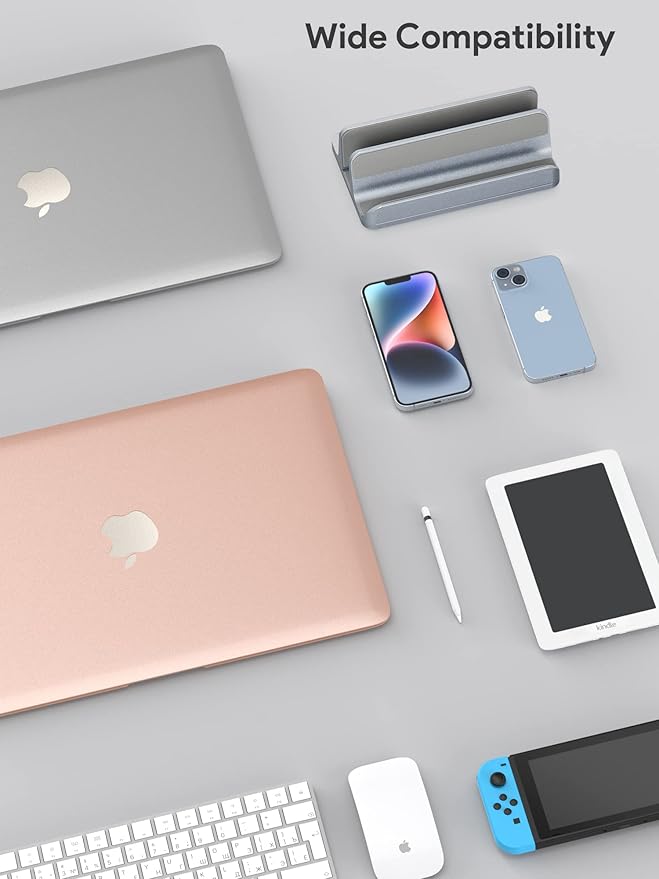 JARLINK 2-in-1 Design Vertical Laptop Stand Holder, Aluminum Laptop Stand for Desk with Adjustable Dock, Space-Saving Organizer Compatible with All MacBook, Samsung, HP, Dell, Chrome Book,Gray