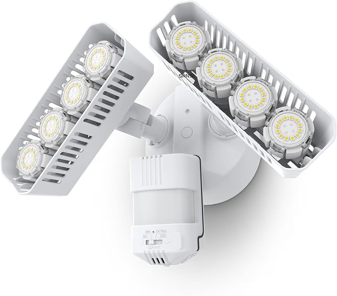 SANSI 7000LM Brightness Motion Sensor Outdoor Light,Dusk to Dawn LED Flood Light,54W 5000K 700W Equiv IP65 Floodlight with Adjustable 2 Heads 8 Lights More Energy Efficient for Garage,Yard (White)