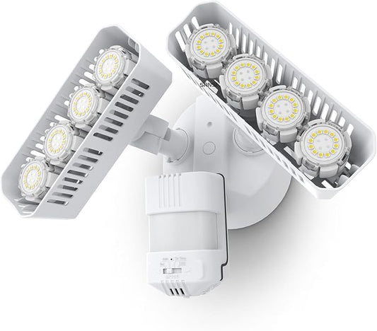 SANSI 7000LM Brightness Motion Sensor Outdoor Light,Dusk to Dawn LED Flood Light,54W 5000K 700W Equiv IP65 Floodlight with Adjustable 2 Heads 8 Lights More Energy Efficient for Garage,Yard (White)