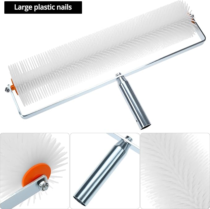 QWORK Multifunctional Self-Leveling Cement Tool Kit - Includes PE Rollers, Spiked Shoes, Anti-Slip