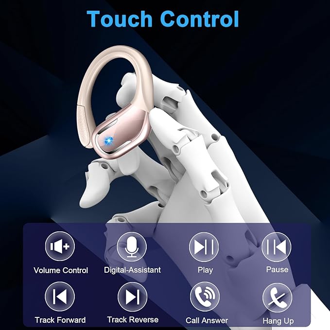 Wireless Earbud, 75H Bluetooth 5.4 Headphones Sport IP7 Waterproof, Running Wireless Earphones with ENC Noise Canceling Mic, 3D Bass Over Ear bud with Earhooks for Android, iOS, Workout, Gym, Rosegold