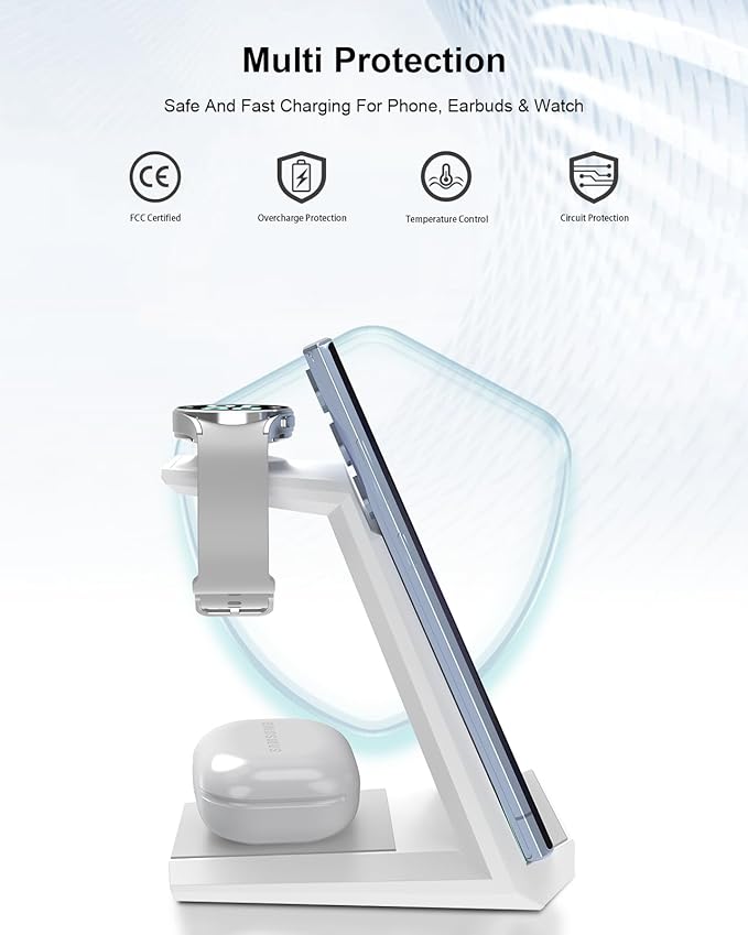 Wireless Charging Station for Samsung - NANAMI 3 in 1 Wireless Charger for Multiple Devices, Fast Charger Stand for Galaxy S25 S24 S23 Ultra S22 S21 Z Flip Fold 4,Watch 6/5/5 Pro/4/3,Galaxy Buds 2 Pro