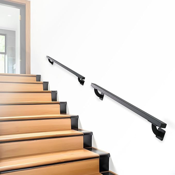 3 FT Heavy Duty Black Metal Staircase Handrail Indoor Stair Railing - 36 Inch Wall Mount Iron Pipe Hand Rails for Indoor & Outdoor, Banister Steps Rail Safety Wall Grab Bar for Handicap