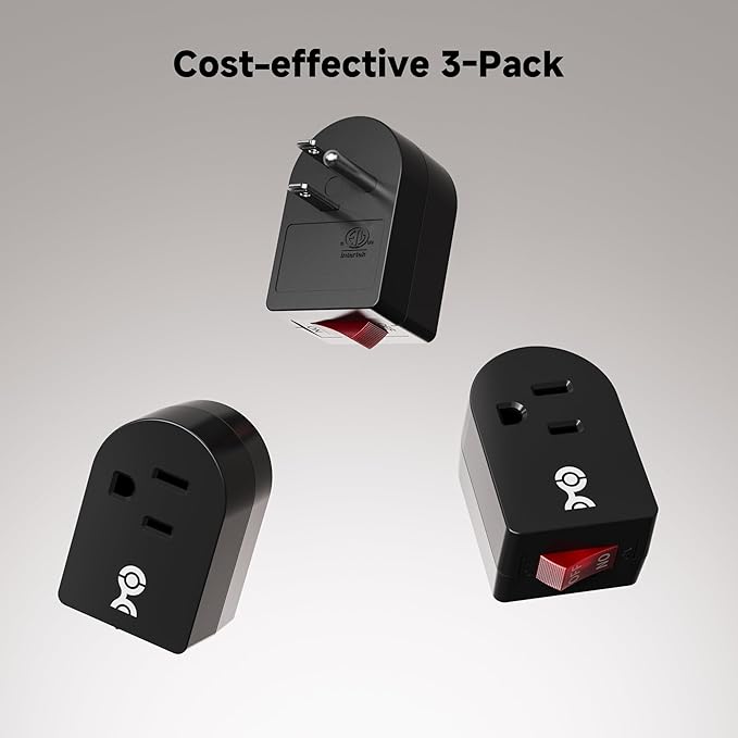 [ETL Listed] Cable Matters 3-Pack Grounded Outlet Switch with ON Off, Plug Switch ON Off, Single Outlet Adapter ON/Off, Black