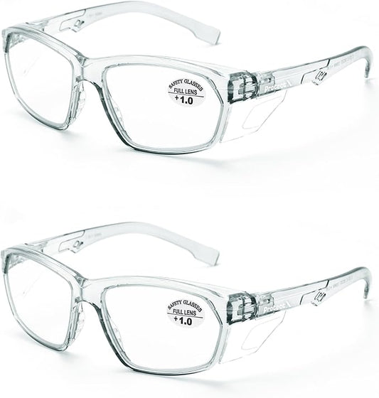 ProtectX Stylish Anti-Fog & Scratch-Resistant Safety Glasses With Readers, UV Protection Goggles, Anti-Impact Lightweight Glasses for Men＆Women Charcoal Reading 1.0-2 Pack