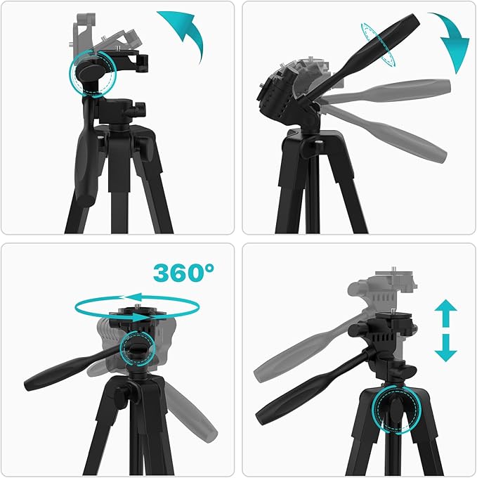 Laser Level Tripod,1/4"-20 Thread Mount,18" Lightweight Aluminum Portable Adjustable Tripod with 3-Way Flexible Pan Head, Bubble Level, Non-Skid Feet, Carrying Pouch Included,Black