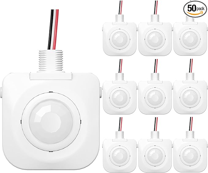 50 Pack Ceiling Occupancy Motion Sensor, Passive Infrared Technology, High Bay Fixture Mount 360 Degree, Hard-Wired, 120-277 VAC, Commercial/Industrial Grade