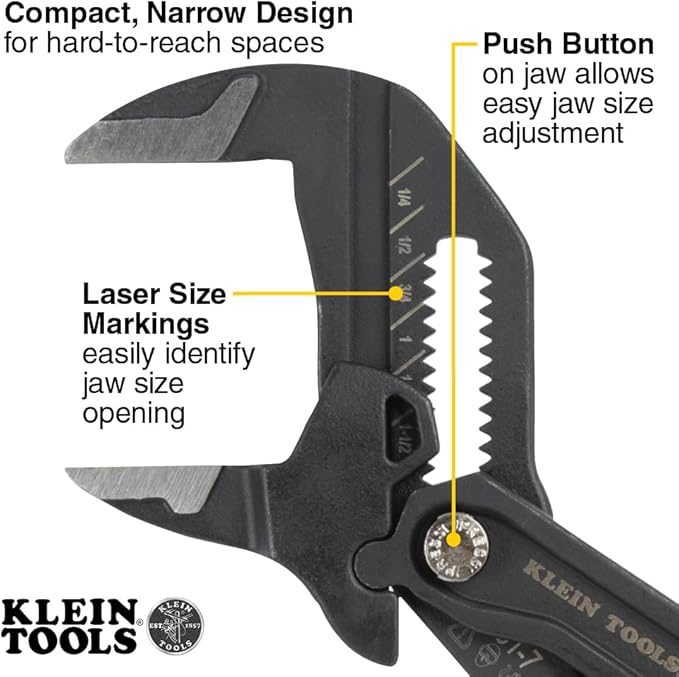 Klein Tools D53103KIT Adjustable Pliers Wrench Set, Compact High-Leverage Parallel Smooth Jaw Pliers, 7-Inch, 10-Inch and 12-Inch, 3-Piece