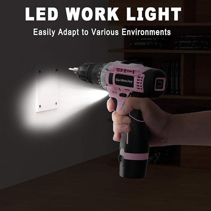 GardenJoy Cordless Power Drill Set: 12V Electric Drill with Battery and Charger, 2 Variable Speed,