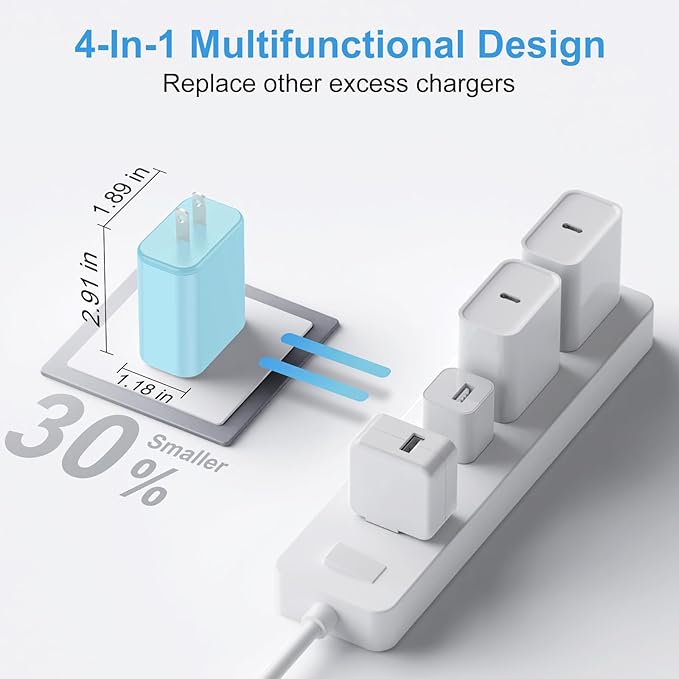 USB C Charger Block,40W USB C Charger Cube,Type C Charging Block,USB Wall Chargers Dual Port PD+QC Charging Cube for iPhone 16 15 14 13 12 11 Pro Max XS,iPad, Samsung Phone,Tablet(Blue)