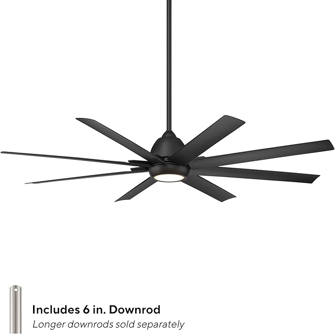 WAC Smart Fans Mocha XL Indoor and Outdoor 8-Blade Ceiling Fan 66in Matte Black with 3000K LED Light Kit and Remote Control works with Alexa and iOS or Android App