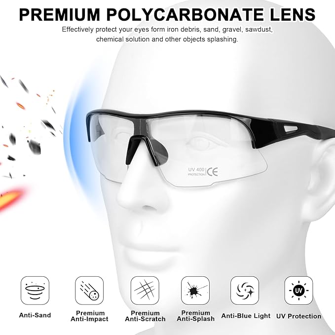 12 Pack Safety Glasses, ANSI Z87.1 Safety Glasses with UV Protection, Impact Resistant Tinted Safety Goggles