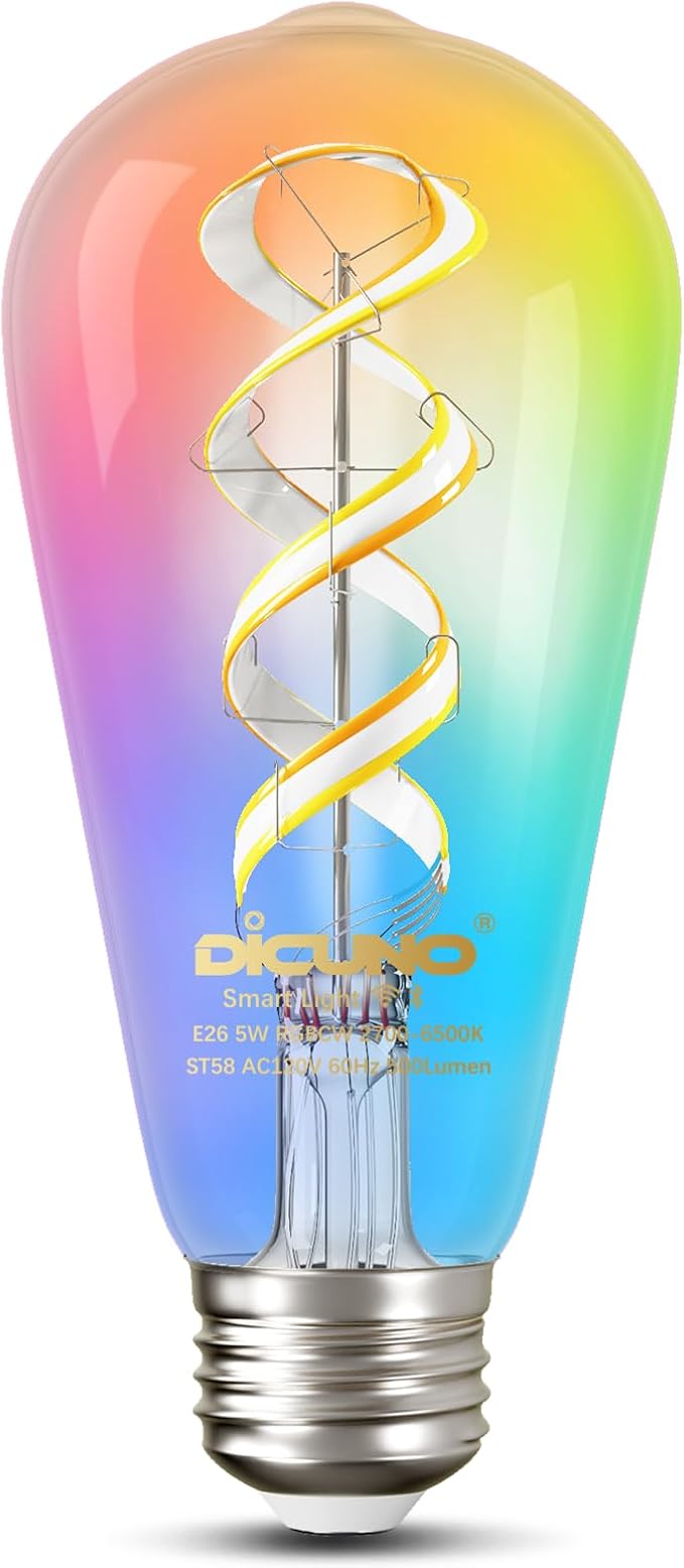 DiCUNO Smart Edison Bulb ST19, Color Changing WiFi Smart Light Bulb, 2700K-6500K Tunable via App, ST58 Edison Bulb, Compatible with Alexa & Google Home, 5W (50 Watt Equivalent), 500lm, 1-Pack