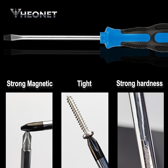 Magnetic Screwdriver Sets 6 PCS,Screwdriver Set with Bag,Flat Head Phillips Screwdriver, Non-Slip Cushion Grip for Repair Home Improvement,Blue & Black