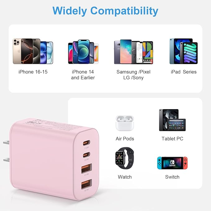 USB C Charger Block,40W USB C Charger Cube,Type C Charging Block,USB Wall Chargers Dual Port PD+QC Charging Cube for iPhone 16 15 14 13 12 11 Pro Max XS,iPad, Samsung Phone,Tablet(Pink)