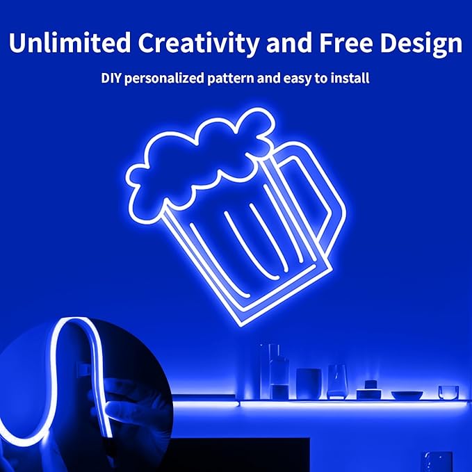 iNextStation 12V Blue LED Strip Lights 16.4FT, Flexible Silicone Neon Rope Light, Waterproof, Cuttable, Dimmable & Linkable, for Cabinet, Ceiling, Wall, Bedroom, Kitchen, Garage (No Adapter)