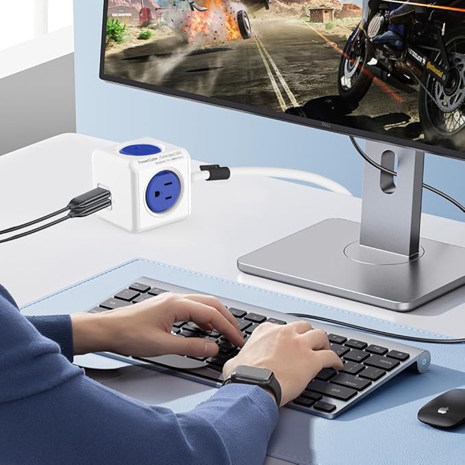 CILIA PowerCube Surge Protector Power Strip, 4 Outlets 2 USB Ports, 5Ft Extension Cord with Childproof Sockets, Compact for Travel, Home, Office, Dorm, Space-Saving Tangle-Free Design (4300USB Cube)