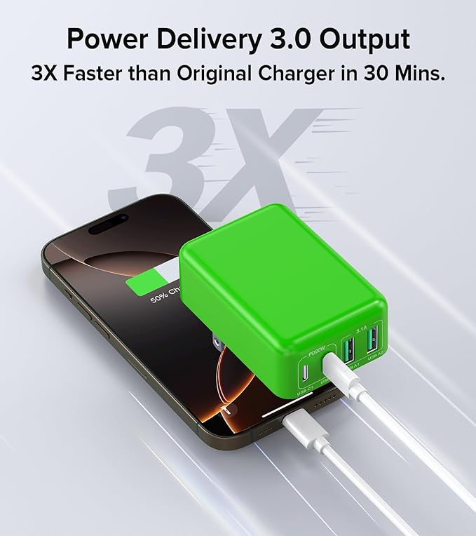 Flat USB C Charger Block, 2-Pack 40W USB C Fast Charging Block 4-Port Dual PD+QC Power Adapter Double Charger Block Multiport Type C Cube Multiple Wall Plug for iPhone16 15 14 13 12 11 Pro Max(Green)