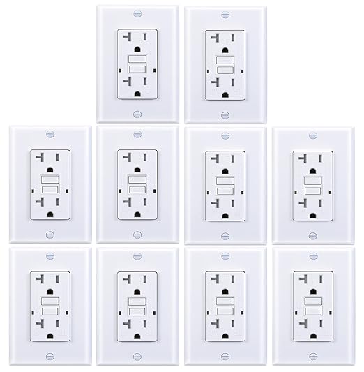 20 Amp GFCI Outlet, Tamper-Resistant, Weather Resistant Receptacle Indoor or Outdoor Use, LED Indicator with Decor Wall Plates and Screws，UL Listed, White (10 Pack)
