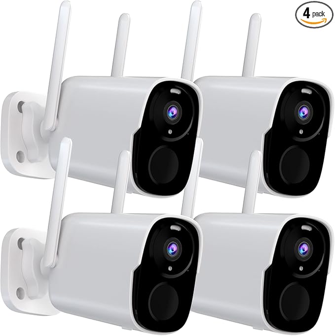 4PC Security Cameras Wireless Outdoor, 2K Battery Powered Security Camera for Home, WiFi Camera Surveillance Indoor System with Color Night Vision, IP66, 2-Way Audio, AI Motion Detection, Works/Alexa
