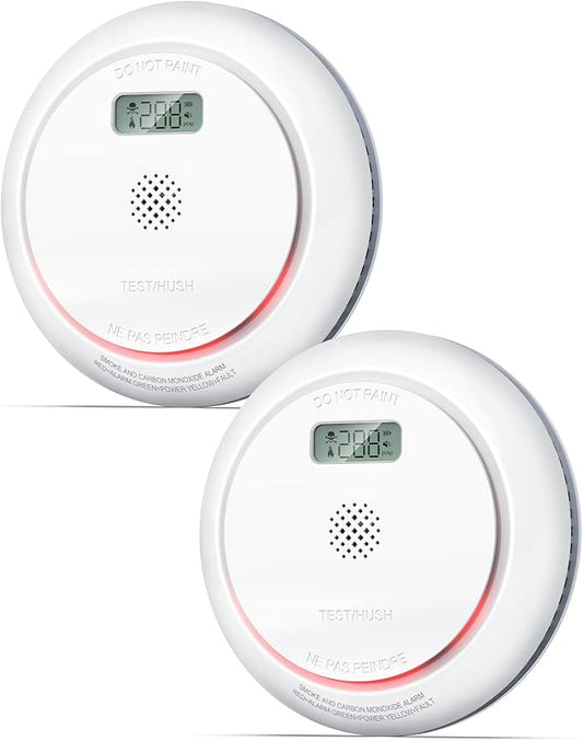 Ecoey Smoke Detector Carbon Monoxide Detector Combo 7-Year Battery Operated Smoke and Carbon Monoxide Alarm with Visualized LCD Display and Test & Silence Function, 2 Packs