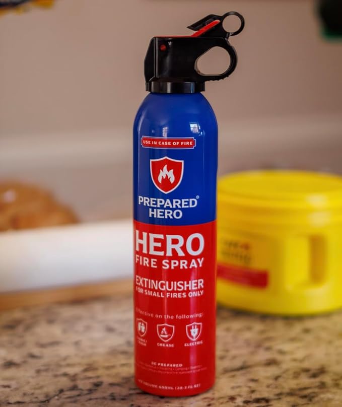 Prepared Hero Fire Spray - Mini Fire Extinguishers for House, Car, Garage - Kitchen Small Fire Extinguisher for Home, Made in USA, 100% Organic - Compact, Portable & Easy to Use, Non-Toxic - 2 Pack