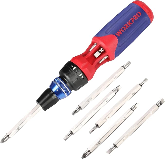 WORKPRO 12-in-1 Ratcheting Multi-Bit Screwdriver Set, Quick-load Mechanism Screwdriver with Double End Bits in Handle
