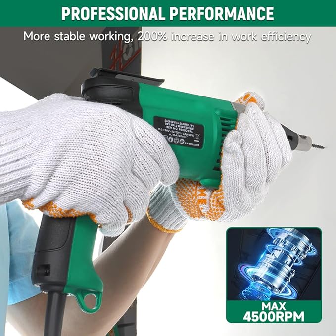 Hoteche 5-Amp Dry Wall Screw Driver, Electric Screwdriver with Variable Speed 0-4500 RPM, 1/4" Chuck, Forward & Reverse Switch with 6pcs Cr-V Bits
