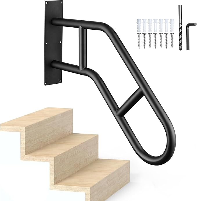 Handrails for Outdoor Steps,Stair Railing Indoor 1-3 Step，Hand Rails for Elderly, Porch Railing & Deck Hand Rail Wall Mount Stair Hand Grab Bars, U-Shape Safety Handle for Garage, Porch, Garden