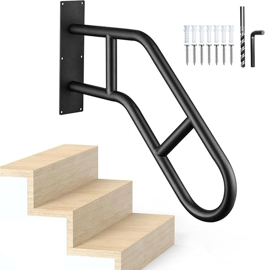 Handrails for Outdoor Steps,Stair Railing Indoor 1-3 Step，Hand Rails for Elderly, Porch Railing & Deck Hand Rail Wall Mount Stair Hand Grab Bars, U-Shape Safety Handle for Garage, Porch, Garden