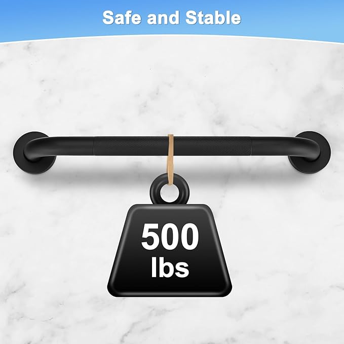 2-Pack 16 Inch Anti Slip Grab Bars for Bathtubs and Showers, Stainless Steel Safety Shower Handle for Bathroom/Toilet/Seniors/Elderly Assist Bath Handle [Black]