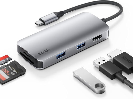 Belkin USB-C Hub, 5-in-1 Multiport Adapter - USB-C Docking Station with 4K HDMI, 2 x USB-A Ports, SD Card Slot, & MicroSD Card Slot for MacBook Pro, Air, iPad Pro, XPS, and More