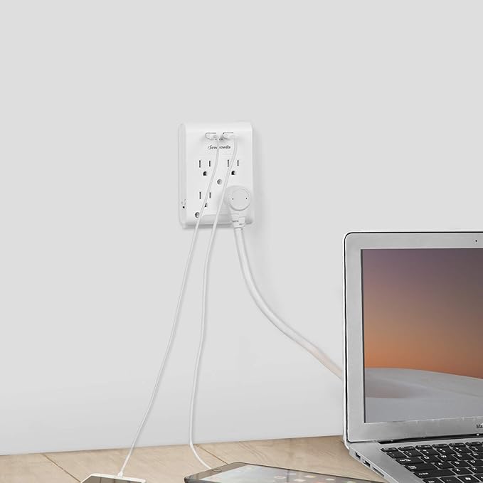 DEWENWILS 4-Outlet Extender, Wall Outlet Adapter with 2 USB Ports(3.1A Total), Light Sensor Night Light, 1080 Joules Surge Protector, ETL Listed, White