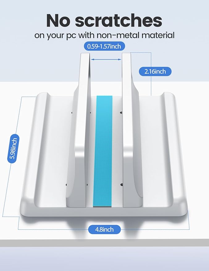 Vaydeer Vertical Laptop Stand Holder Plastic Adjustable Desktop Notebook Dock Space-Saving 3 in 1 for All MacBook Pro Air, Mac, HP, Dell, Microsoft Surface, Lenovo, up to 17.3 inches (White)