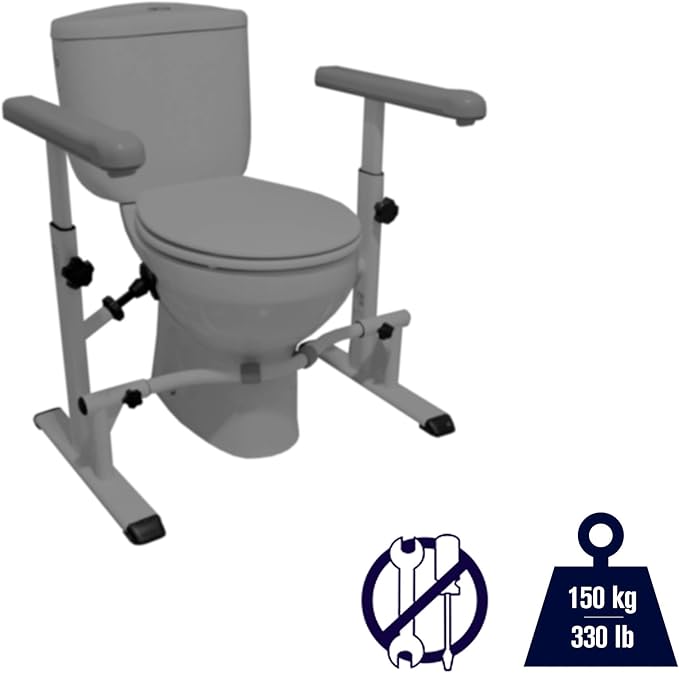 KMINA - Toilet Safety Rails for Seniors (330 lbs), Frame with Arms, Adjustable Height and Width, Grab Bars