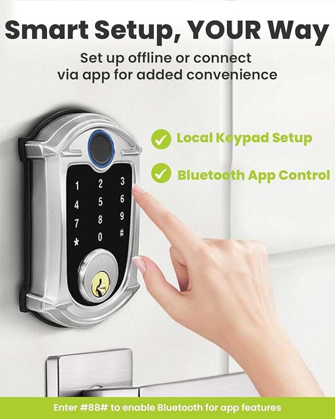Keyless-Entry Deadbolt Smart Lock Waterproof IP56 Digital Exterior Locks for Front Door, Wi-Fi Smartphone Control Fingerprint Door Lock with Keypad and Key Fob,Satin Nickel - UF02L-GW-S