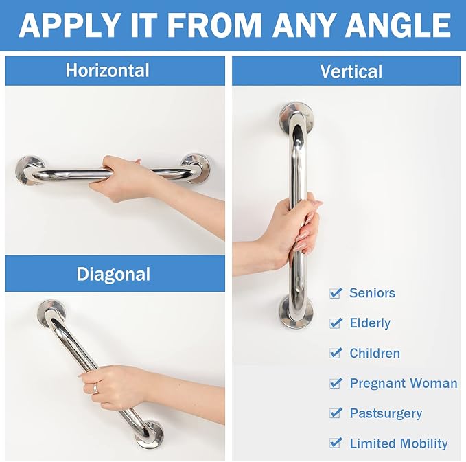 Therwen 6 Pack Grab Bars for Bathtubs and Showers Shower Grab Bars for Seniors Stainless Steel Bathroom Handicap for Elderly for Wall Shower Handle Assist Device(12 Inch, 16 Inch,Silver)