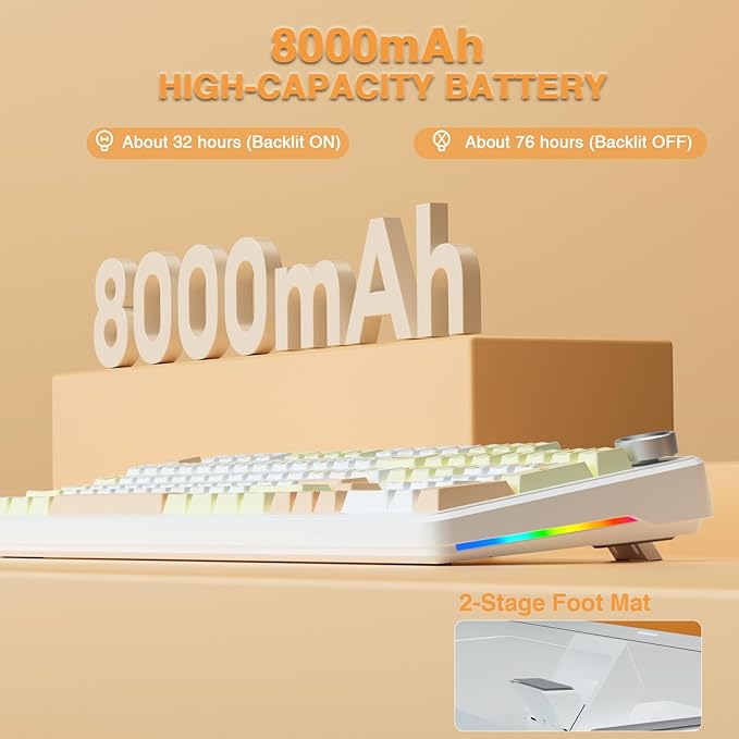 AULA F108 PRO - Wireless Mechanical Keyboard with Screen&Knob,Hot Swappable Gaming Keyboard with 8000mAh Battery,Pre-lubed Switches,RGB Backlit,PBT Keycaps Creamy Sounding Computer Keyboards,104 Keys