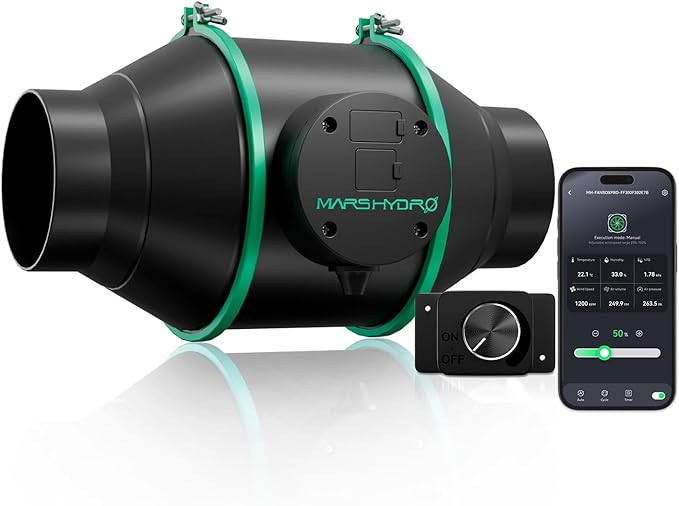 Mars Hdyro iFresh 4 Inch Smart Inline Duct Fan with Variable Speed Controller, 205 CFM App Control Ventilation Exhaust Fan for Grow Tents, Hydroponics