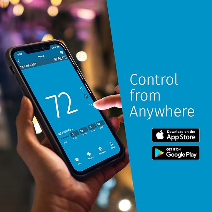 Emerson Sensi Touch Wi-Fi Smart Thermostat with Touchscreen Color Display, Works with Alexa, Energy Star Certified, C-wire Required, ST75 Black 5.625" x 3.4" x 1.17"